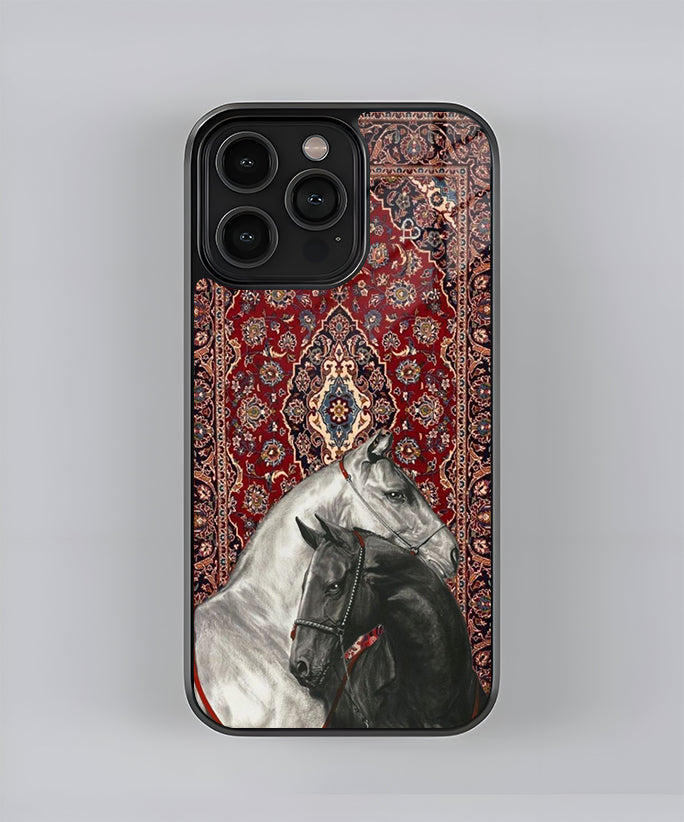Royal Horses Wtih Persian Rug Premium Glass Case